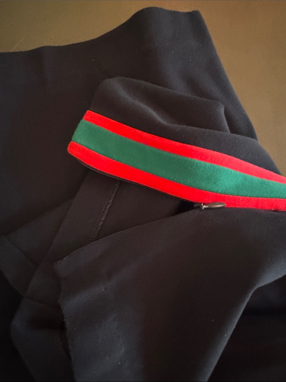 Boden Black Garment with Red and Green Trim. Wide leg with zip ankle detail. - Picture 5 of 5